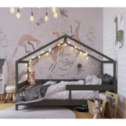 Patut tip casuta YappyHytte Bed din lemn certificat FSC, Transformabil in casuta de joaca, Cu bariera de protectie, In stil scandinav, Yappy Kids, 160x80 cm, Verde BYNYappyHytte_green