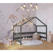 Patut tip casuta YappyHytte Bed din lemn certificat FSC, Transformabil in casuta de joaca, Cu bariera de protectie, In stil scandinav, Yappy Kids, 160x80 cm, Verde BYNYappyHytte_green