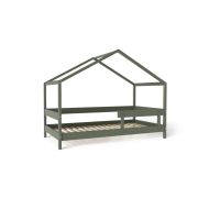 Patut tip casuta YappyHytte Bed din lemn certificat FSC, Transformabil in casuta de joaca, Cu bariera de protectie, In stil scandinav, Yappy Kids, 160x80 cm, Verde BYNYappyHytte_green