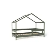 Patut tip casuta YappyHytte Bed din lemn certificat FSC, Transformabil in casuta de joaca, Cu bariera de protectie, In stil scandinav, Yappy Kids, 160x80 cm, Verde BYNYappyHytte_green