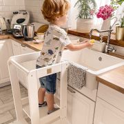 Inaltator Learning Tower Ajustabil, Ajutor De Bucatarie Meowbaby  , Lemn Alb Pjbkh01002wie