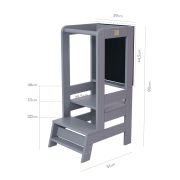 Inaltator Learning Tower Ajustabil Cu Tabla De Scris, Ajutor De Bucatarie Meowbaby  , Lemn Gri Inchis Pjbkh02012scie
