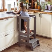 Inaltator Learning Tower Ajustabil Cu Tabla De Scris, Ajutor De Bucatarie Meowbaby  , Lemn Gri Inchis Pjbkh02012scie