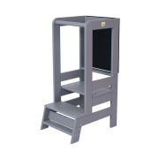 Inaltator Learning Tower Ajustabil Cu Tabla De Scris, Ajutor De Bucatarie Meowbaby  , Lemn Gri Inchis Pjbkh02012scie