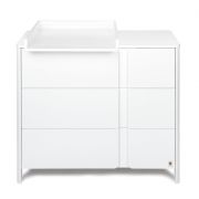 Pachet Patut extensibil YappyGrow din lemn de mesteacan si Comoda de infasat YappyClassic din lemn, Alb BYNYappyGrow+DresserEtude_white