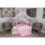 Lenjerie MyKids 10 piese Cloud gri-roz fara baldachin 120x60 cm 00081638