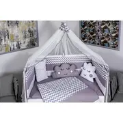 Lenjerie MyKids 10 piese Cloud gri-alb fara baldachin 120x60 cm 00081639