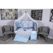 Lenjerie MyKids 11piese Figures gri-albastru cu  baldachin 120x60 cm 00081646