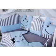 Lenjerie MyKids 11piese Figures gri-albastru cu  baldachin 120x60 cm 00081646