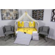 Lenjerie MyKids 11 piese Figures gri-galben cu baldachin 120x60 cm 00081648