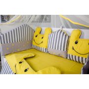 Lenjerie MyKids 11 piese Figures gri-galben cu baldachin 120x60 cm 00081648