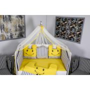 Lenjerie MyKids 11 piese Figures gri-galben cu baldachin 120x60 cm 00081648