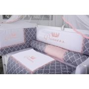 Lenjerie MyKids 10 piese Queen gri-roz cu baldachin 120x60 cm 00081650