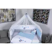 Lenjerie MyKids 11 piese Elephant gri-albastru cu baldachin 120x60 cm 00081656