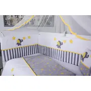 Lenjerie MyKids 11 piese Elephant gri-galben cu baldachin 120x60 cm 00081658
