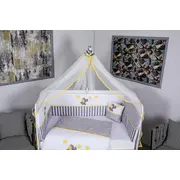 Lenjerie MyKids 11 piese Elephant gri-galben cu baldachin 120x60 cm 00081658