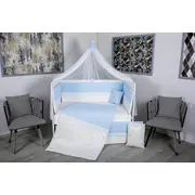Lenjerie MyKids 11 piese Squars alb-albastru cu baldachin 120x60 cm 00081651