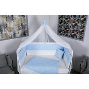 Lenjerie MyKids 11 piese Squars alb-albastru cu baldachin 120x60 cm 00081651