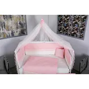 Lenjerie MyKids 11 piese Squars alb-roz cu baldachin 120x60 cm 00081652