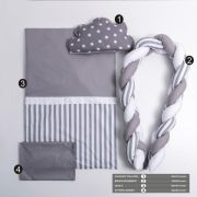 Lenjerie MyKids 6 piese Gray-White fara baldachin 120x60 cm 00081662
