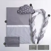 Lenjerie MyKids 6 piese Gray-White fara baldachin 120x60 cm 00081662