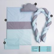Lenjerie MyKids 8 piese Gray-Blue cu baldachin 120x60 cm 00081663