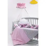 Lenjerie MyKids 8 piese Gray-Pink cu baldachin 120x60 cm 00081665