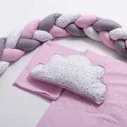 Lenjerie MyKids 8 piese Gray-Pink cu baldachin 120x60 cm 00081665