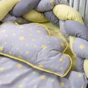 Lenjerie MyKids 8 piese Gray-Yellow cu baldachin 120x60 cm 00081664
