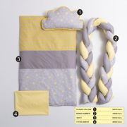 Lenjerie MyKids 8 piese Gray-Yellow cu baldachin 120x60 cm 00081664