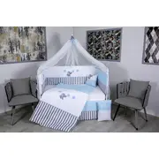 Lenjerie MyKids 9 piese Elephant gri-albastru fara baldachin 120x60 cm 00081653