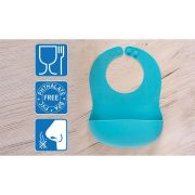 Bavetica din silicon moale cu buzunar colector pentru bebelusi, antibacteriana, reglabila, albastra, Reer Eat`n Tidy 25033