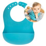 Bavetica din silicon moale cu buzunar colector pentru bebelusi, antibacteriana, reglabila, albastra, Reer Eat`n Tidy 25033