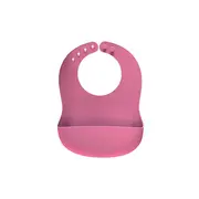 Bavetica din silicon moale cu buzunar colector pentru bebelusi, antibacteriana, reglabila, roz, Reer Eat`n Tidy 25044