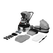 Lionelo - Carucior compact Mika, 2 in 1, Cadru din aluminiu, Cu landou intarit si salteluta moale, Reversibil, Maner ajustabil, Huse pentru picioare, Plasa de tantari, Husa de ploaie, Pana la 22 kg, Gri Deschis BYNLO-MIKA_2IN1_GREY_STONE