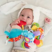 Jucarie mare pentru carucior, scoica auto si patut, Cu jucarie de dentitie, Cu sunete, Activity Friend Clip Clop, 39 cm, Playgro BYN816456