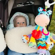 Jucarie mare pentru carucior, scoica auto si patut, Cu jucarie de dentitie, Cu sunete, Activity Friend Clip Clop, 39 cm, Playgro BYN816456