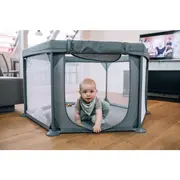 Tarc de joaca pentru bebe, Hexagonal, Cu 4 manere, Intrare cu fermoar, Cu geanta de transport, 117 x 67 x 67 cm, FreeON, Grey BYN44459