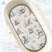 MimiNu - Cearceaf cu elastic pentru landou, carucior si cosulet, Dimensiune 80x45 cm, Din bumbac, Design, Calm Forest Beige BYN6426972013666