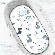 MimiNu - Cearceaf cu elastic pentru landou, carucior si cosulet, Dimensiune 80x45 cm, Din bumbac, Dino Granat BYN6426972013604