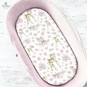 MimiNu - Cearceaf cu elastic pentru landou, carucior si cosulet, Dimensiune 80x45 cm, Din bumbac, Sweet Deer Pink BYN6426972013598