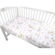MimiNu - Cearceaf cu elastic pentru patut leagan sau patut co-sleeper, Dimensiune 90x40 cm, Din bumbac, Sweet Deer Pink  BYN6426972013789