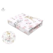 MimiNu - Cearceaf cu elastic pentru patut leagan sau patut co-sleeper, Dimensiune 90x40 cm, Din bumbac, Sweet Deer Pink  BYN6426972013789