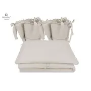 MimiNu - Lenjerie patut cu 4 piese, Cu doua protectii laterale, Cu volanase, Colectia Royal, Beige, Din bumbac, Pentru patut 120x60 cm BYN6426972014731