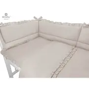 MimiNu - Lenjerie patut cu 4 piese, Cu doua protectii laterale, Cu volanase, Colectia Royal, Beige, Din bumbac, Pentru patut 120x60 cm BYN6426972014731