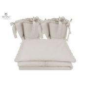 MimiNu - Lenjerie patut cu 4 piese, Cu doua protectii laterale, Cu volanase, Colectia Royal, Beige, Din bumbac, Pentru patut 120x60 cm BYN6426972014731