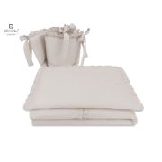 MimiNu - Lenjerie patut cu 4 piese, Cu doua protectii laterale, Cu volanase, Colectia Royal, Beige, Din bumbac, Pentru patut 120x60 cm BYN6426972014731