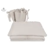 MimiNu - Lenjerie patut cu 4 piese, Cu doua protectii laterale, Cu volanase, Colectia Royal, Beige, Din bumbac, Pentru patut 120x60 cm BYN6426972014731