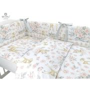 MimiNu - Lenjerie patut cu 4 piese, Cu doua protectii laterale, Sweet Deer Pink, Din bumbac, Pentru patut 120x60 cm BYN6426972014694