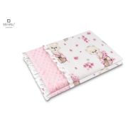 MimiNu - Paturica pufoasa cu doua fete, Cu volanas, Dimensiune 75x100 cm, Din tesatura minky si bumbac, Design, Pink Ballerina BYN6426972013086